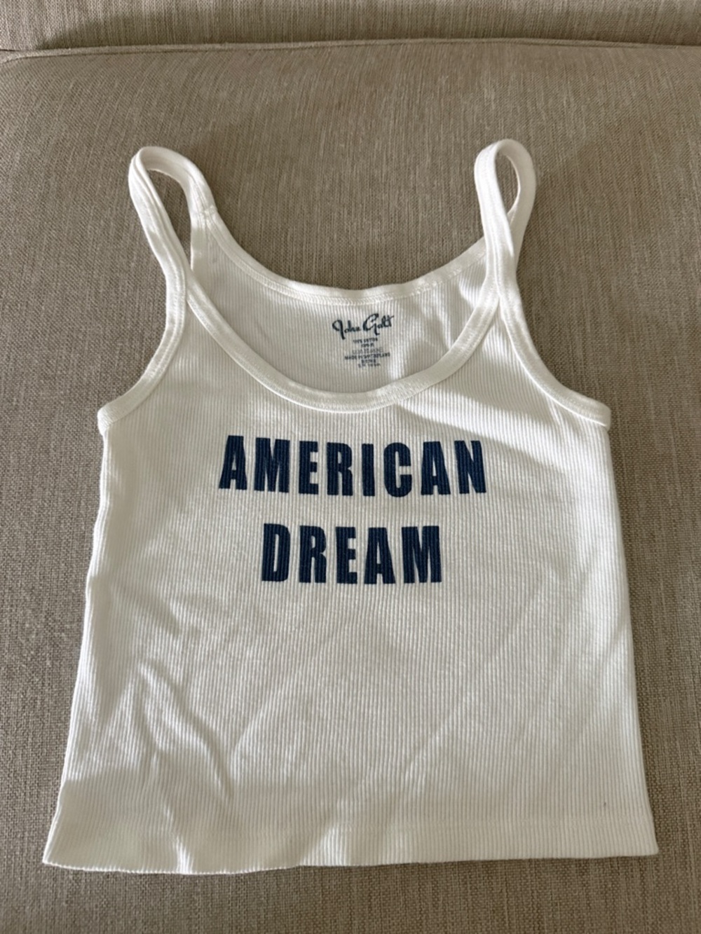 Brandy Melville White Tank Top with Navy "American Dream" Print